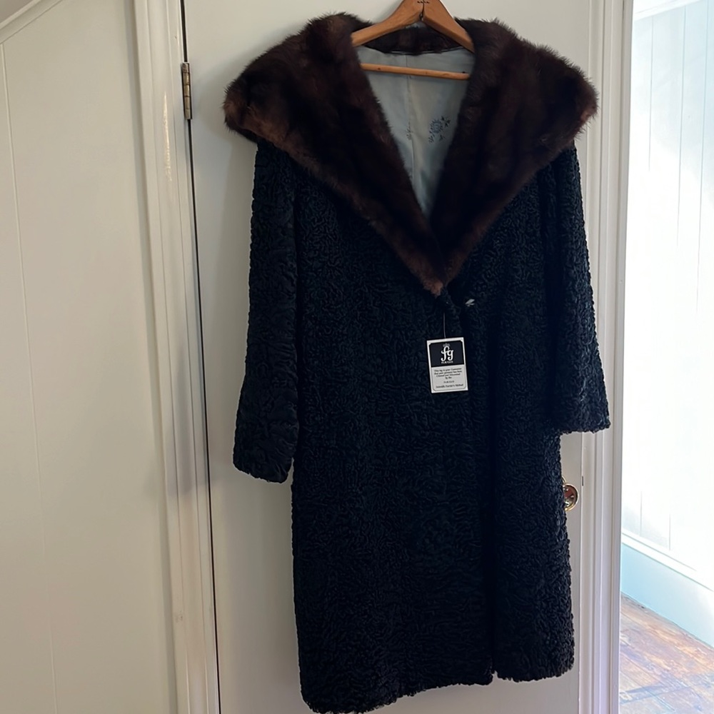 Vintage Persian Lamb Fur Coat with Mink Collar